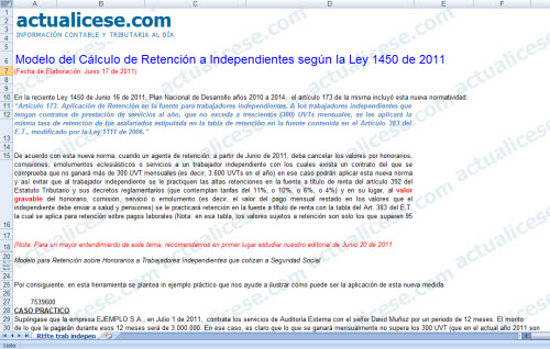 Formato Calculo Retencion En La Fuente Independientes 2011