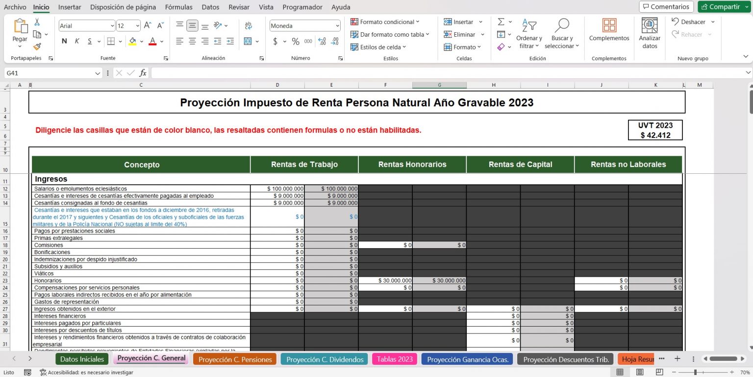 Liquidador Excel para la proyección del Impuesto de Renta de Personas