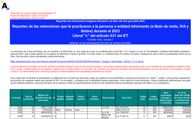 Liquidador Plantilla Del Formato De Ex Gena Retenciones