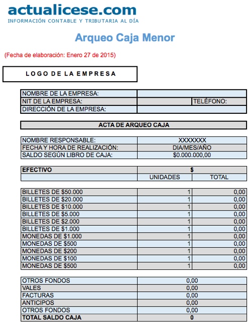 Formato Arqueo Caja Menor