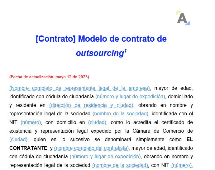Modelo de contrato de outsourcing o tercerización