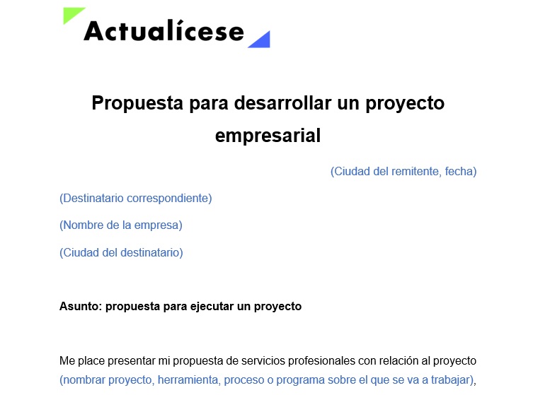 Modelo de propuesta de proyecto empresarial