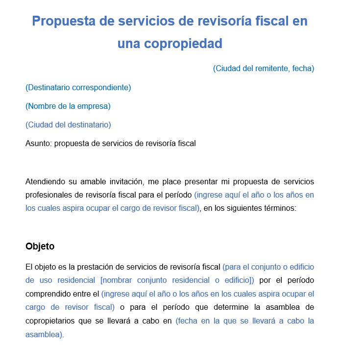 [Carta] Propuesta para la prestación de servicios de revisoría fiscal en una copropiedad