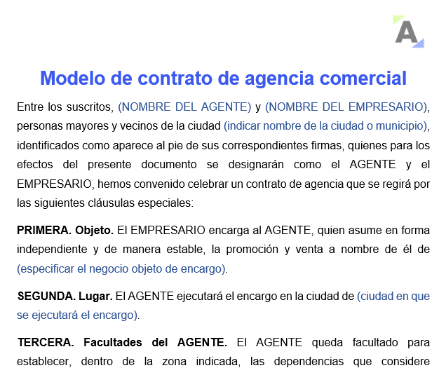 Modelo de contrato de agencia comercial