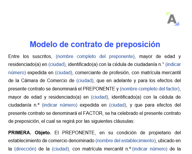 Modelo de contrato de preposición