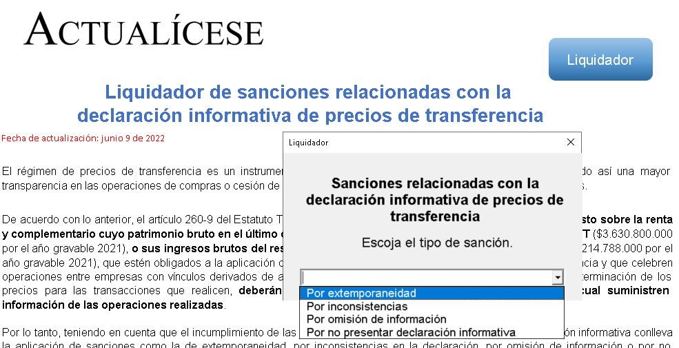 Liquidador de sanciones relacionadas con la declaración informativa de precios de transferencia
