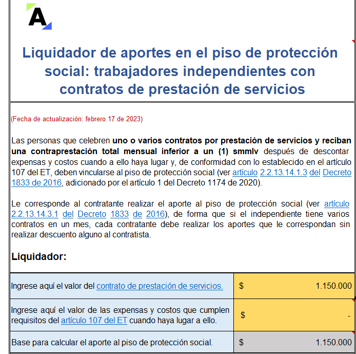 Liquidador de aportes en el piso de protección social: trabajadores dependientes e independientes