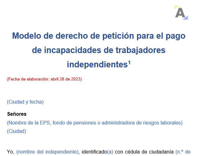 Modelo de derecho de petición para el pago de incapacidades de trabajadores independientes