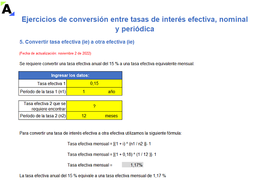 [Liquidador] Ejercicios de conversión entre tasas de interés efectiva, nominal y periódica