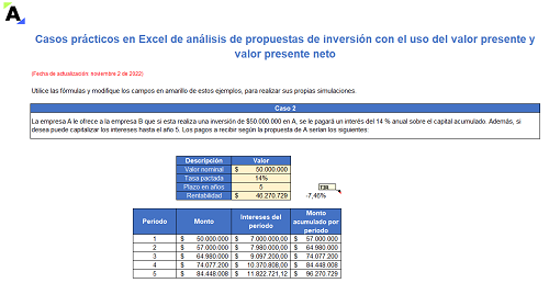 [Liquidador] Casos prácticos en Excel de análisis de propuestas de inversión con el uso del valor presente y valor presente neto