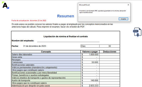 Simulador en Excel para realizar la liquidación de contrato de trabajo