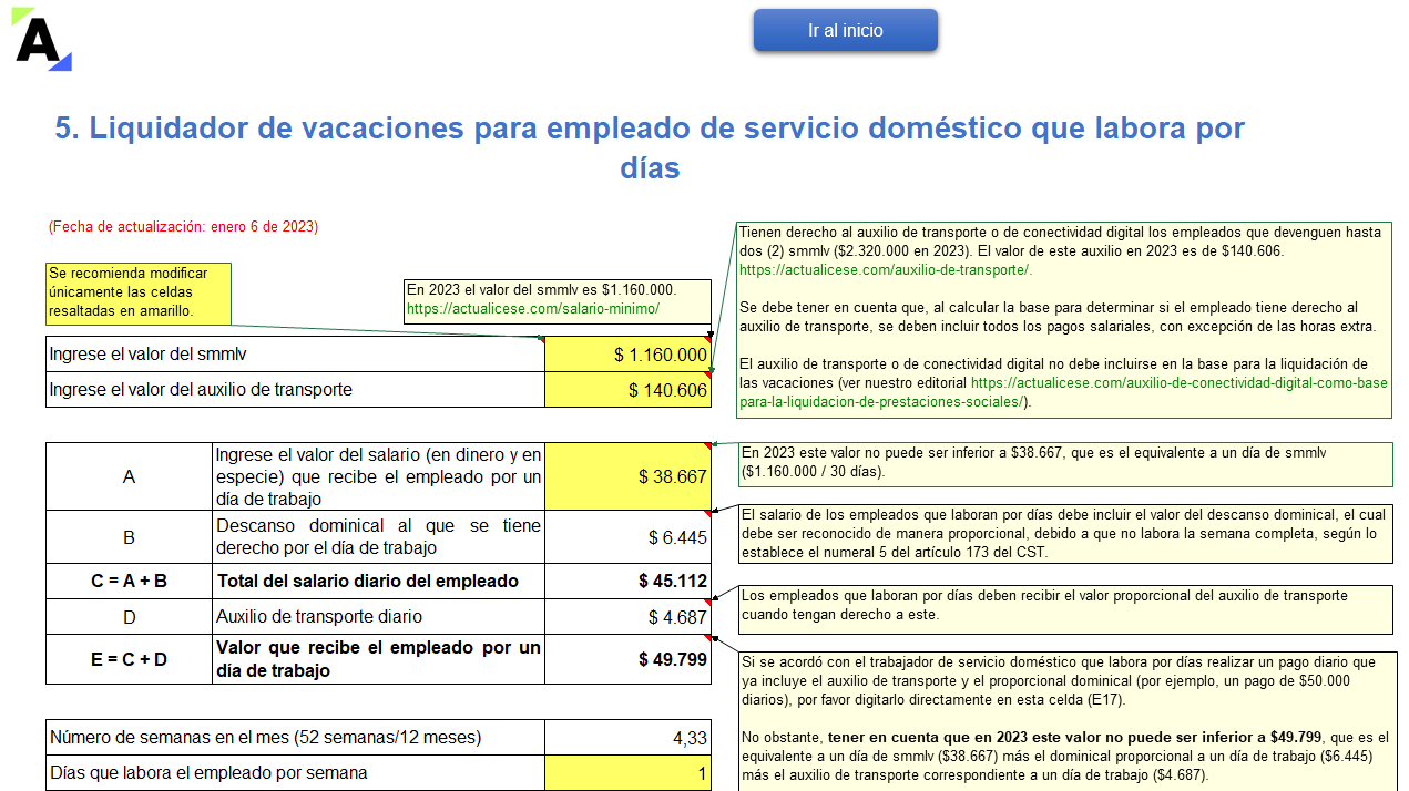 Liquidador de vacaciones en Excel aplicado a 10 casos prácticos