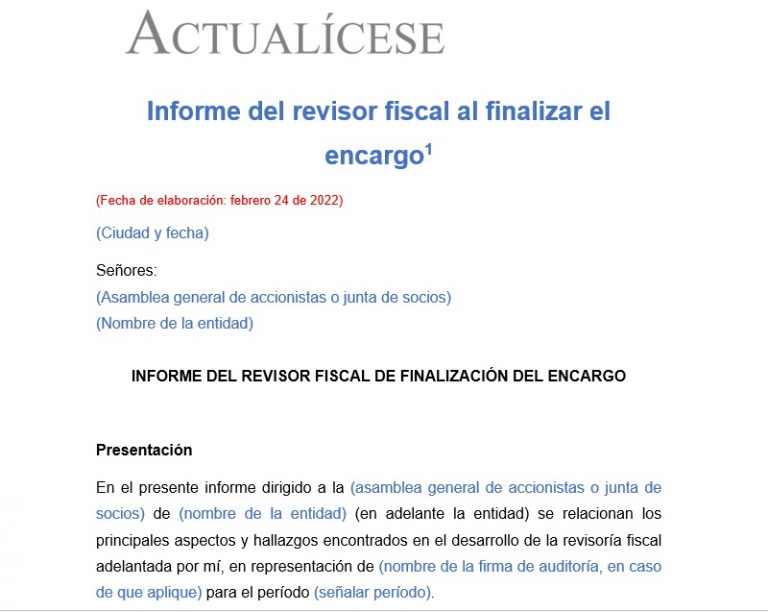 informe del revisor fiscal