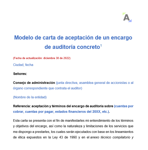 Modelo de carta de aceptación de un encargo de auditoría concreto