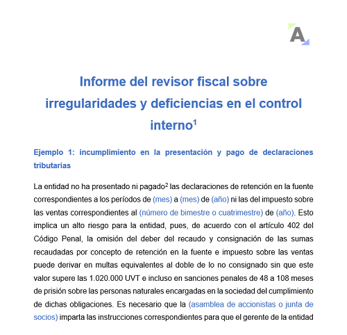 Informe del revisor fiscal sobre irregularidades y deficiencias en el control interno
