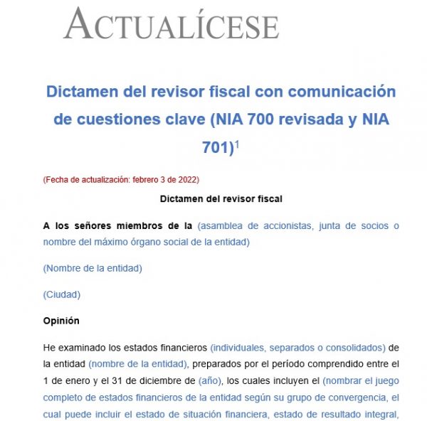 30 Formatos De Dictámenes E Informes Del Revisor Fiscal Actualícese