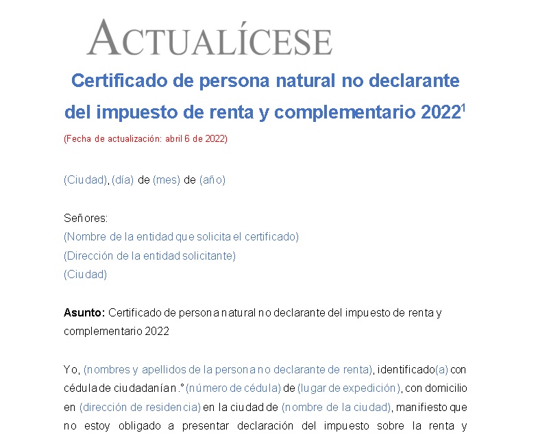 Certificado de no declarante del impuesto de renta y complementario 2021
