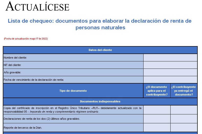 Lista de chequeo: documentos para elaborar la declaración de renta de personas naturales