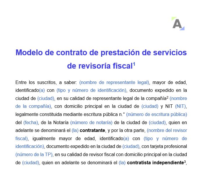 Modelo de contrato de prestación de servicios de revisoría fiscal