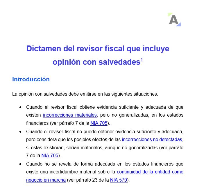 Dictamen del revisor fiscal que incluye opinión con salvedades