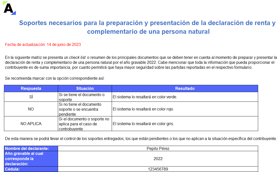 Lista de chequeo: soportes para preparación y presentación de la declaración de renta de personas naturales