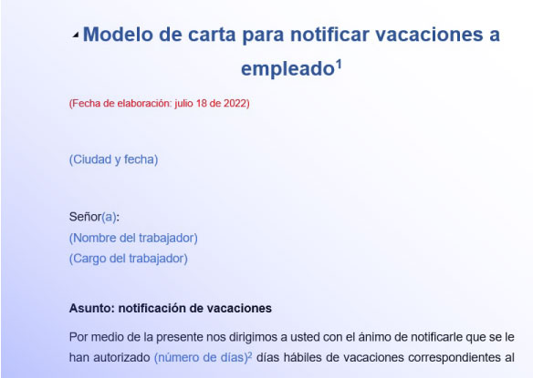 notificar vacaciones a empleado