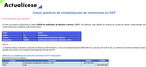 [Liquidador] Casos prácticos en Excel de contabilización de inversiones en CDT