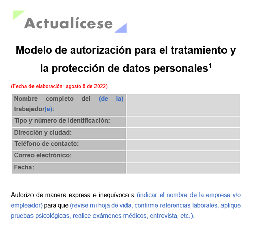 Modelo de autorización para el tratamiento y la protección de datos personales