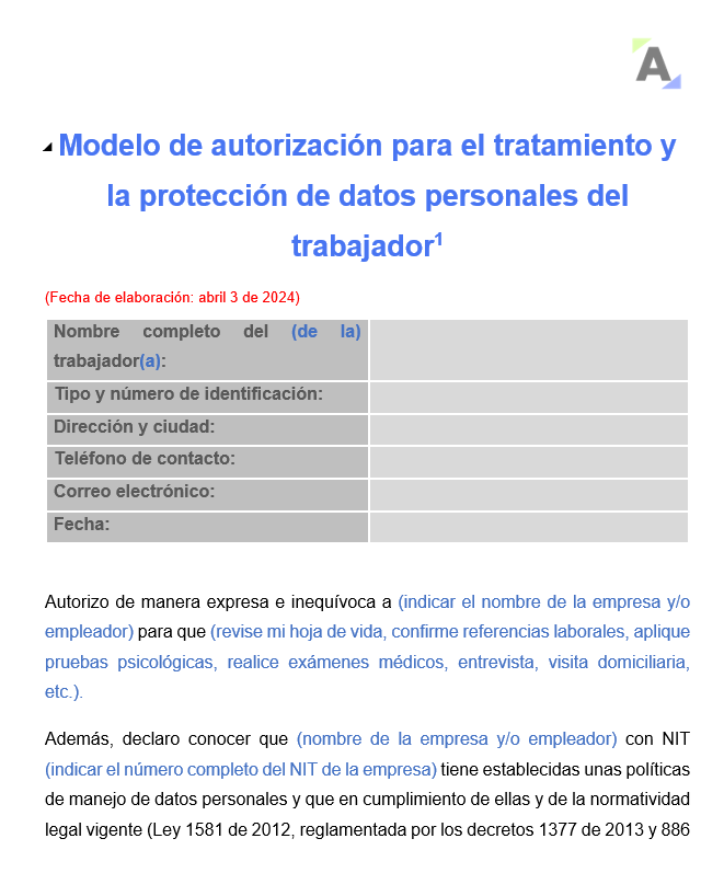 Modelo de autorización para el tratamiento y la protección de datos personales