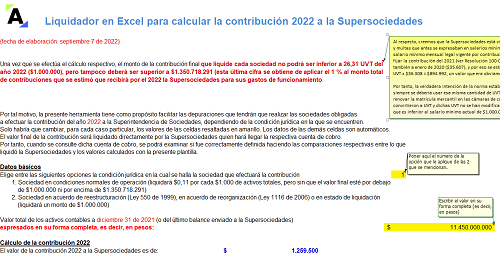 Liquidador en Excel para calcular la contribución 2022 a la Supersociedades