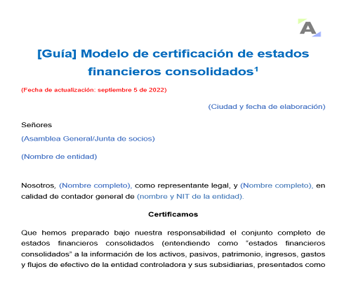 Modelo de certificación de estados financieros consolidados