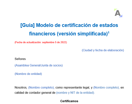 Modelo de certificación de estados financieros (versión simplificada)