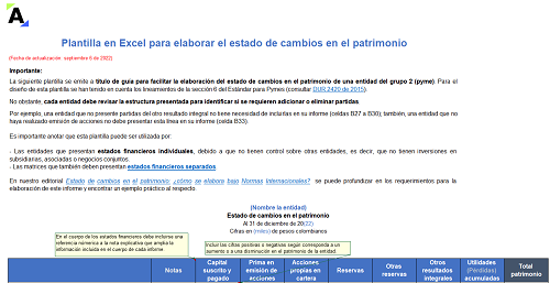 Plantilla en Excel para elaborar el estado de cambios en el patrimonio