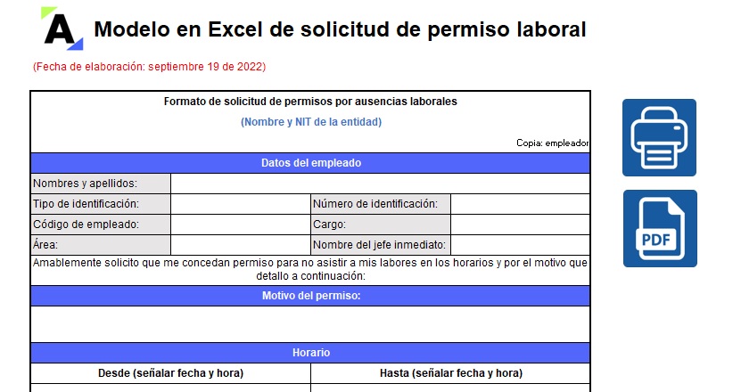 Modelo en Excel de solicitud de permiso laboral