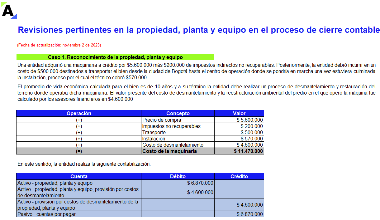 Liquidador en Excel para revisiones pertinentes en propiedad, planta y equipo en el proceso de cierre contable
