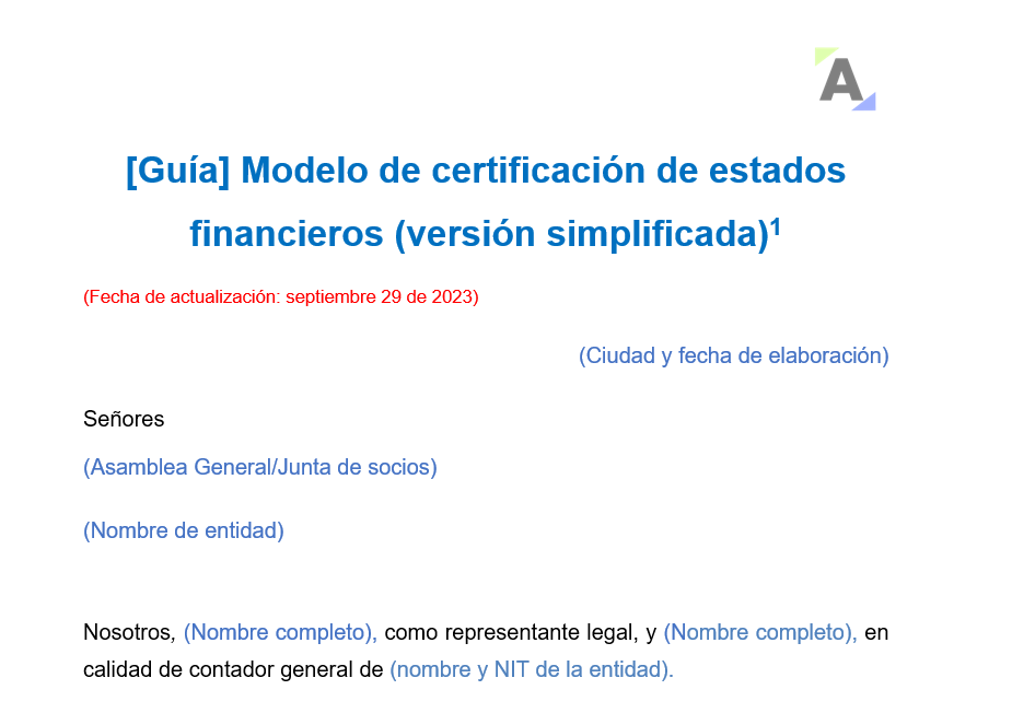 Modelo de certificación de estados financieros (versión simplificada)