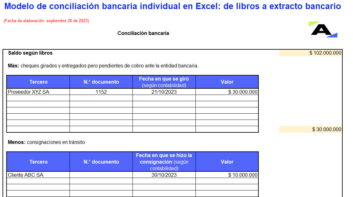 Modelos de conciliación bancaria (individual y conjunta) en Excel