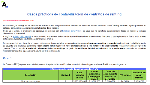 [Liquidador] Casos prácticos en Excel de contabilización de contratos de renting