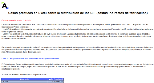 Casos prácticos en Excel sobre la distribución de los CIF (costos indirectos de fabricación)