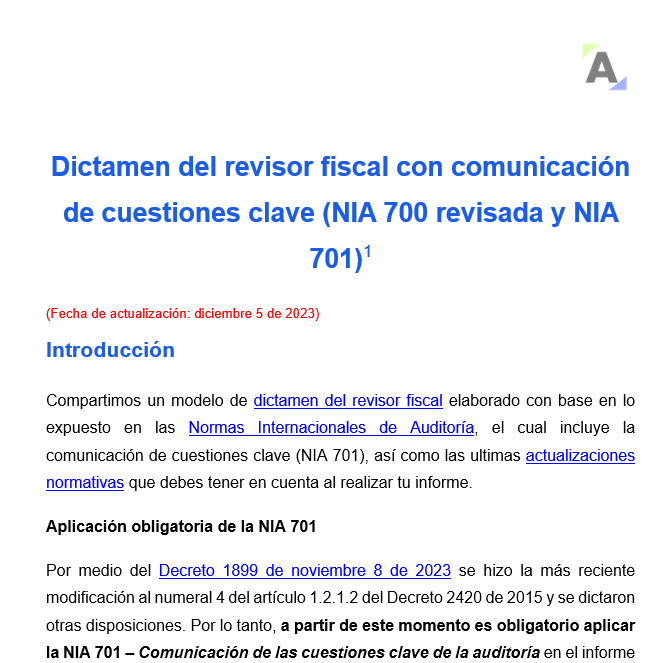 Dictamen del revisor fiscal con comunicación de cuestiones clave (NIA 700 revisada y NIA 701)