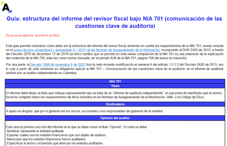 Guía Estructura Del Informe Del Revisor Fiscal Bajo Nia 701