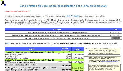 [Liquidador] Caso práctico en Excel sobre bancarización por el año gravable 2022