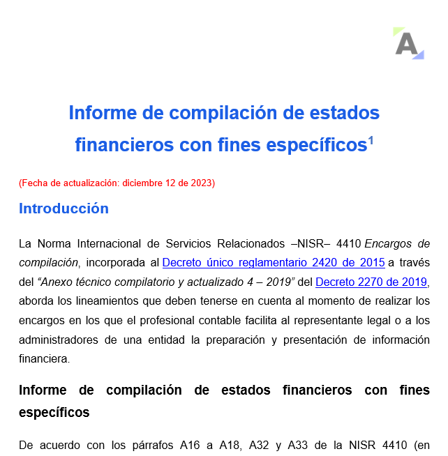 Informe de compilación de estados financieros con fines específicos