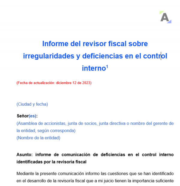 Informe Del Revisor Fiscal Sobre Irregularidades Y Deficiencias En El