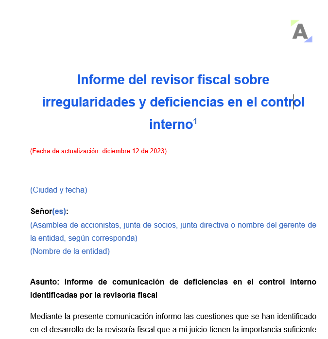Informe del revisor fiscal sobre irregularidades y deficiencias en el control interno