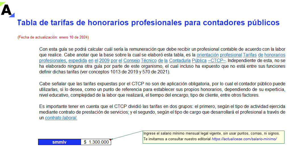 Tabla de tarifas de honorarios para contadores públicos en Colombia