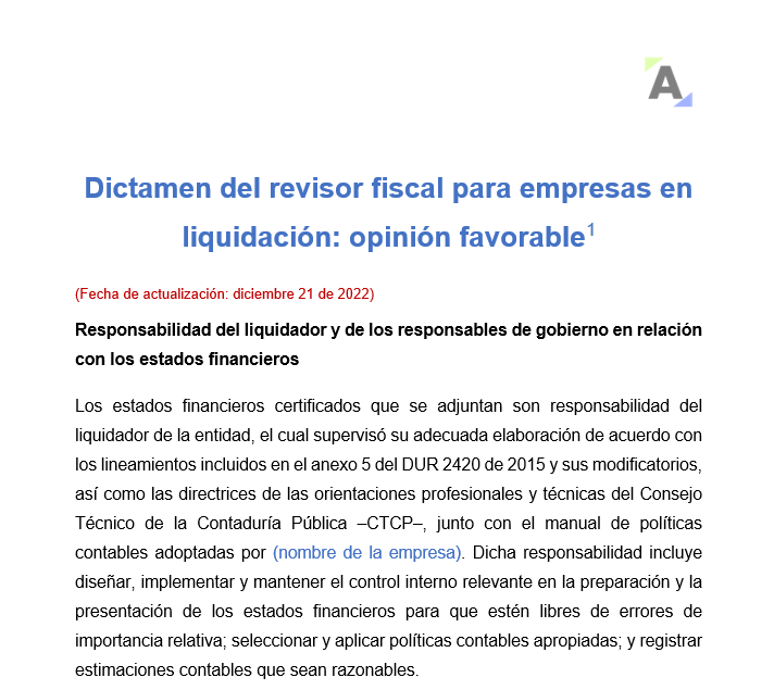 Dictamen del revisor fiscal para empresas en liquidación: opinión favorable