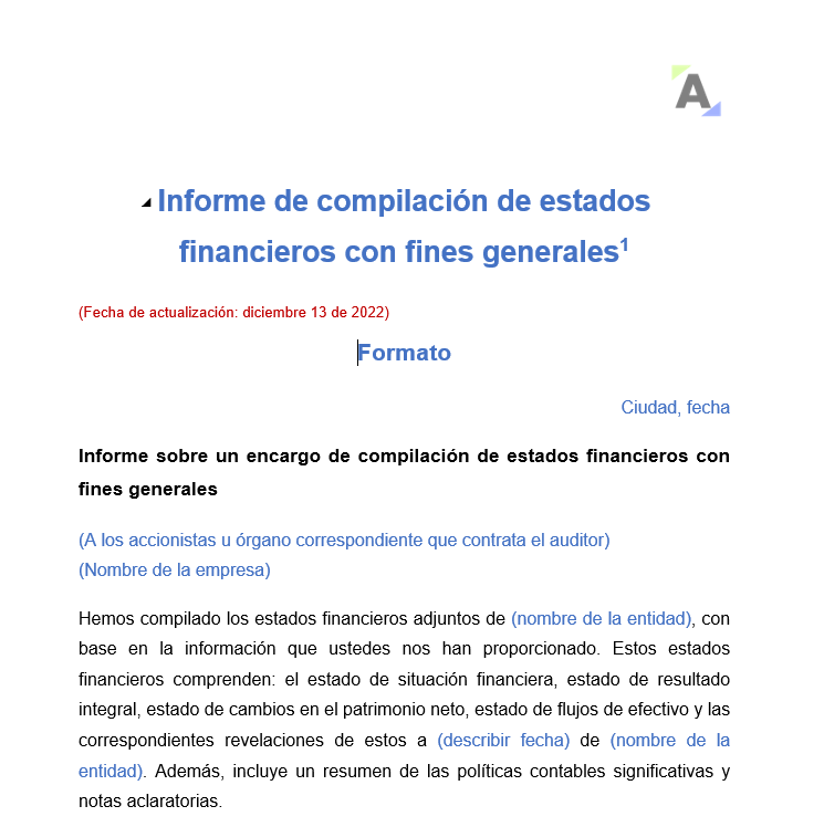 Informe de compilación de estados financieros con fines generales
