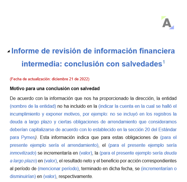 Informe de revisión de información financiera intermedia: conclusión con salvedades