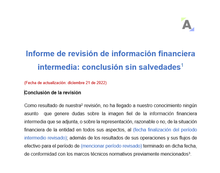 Informe de revisión de información financiera intermedia: conclusión sin salvedades